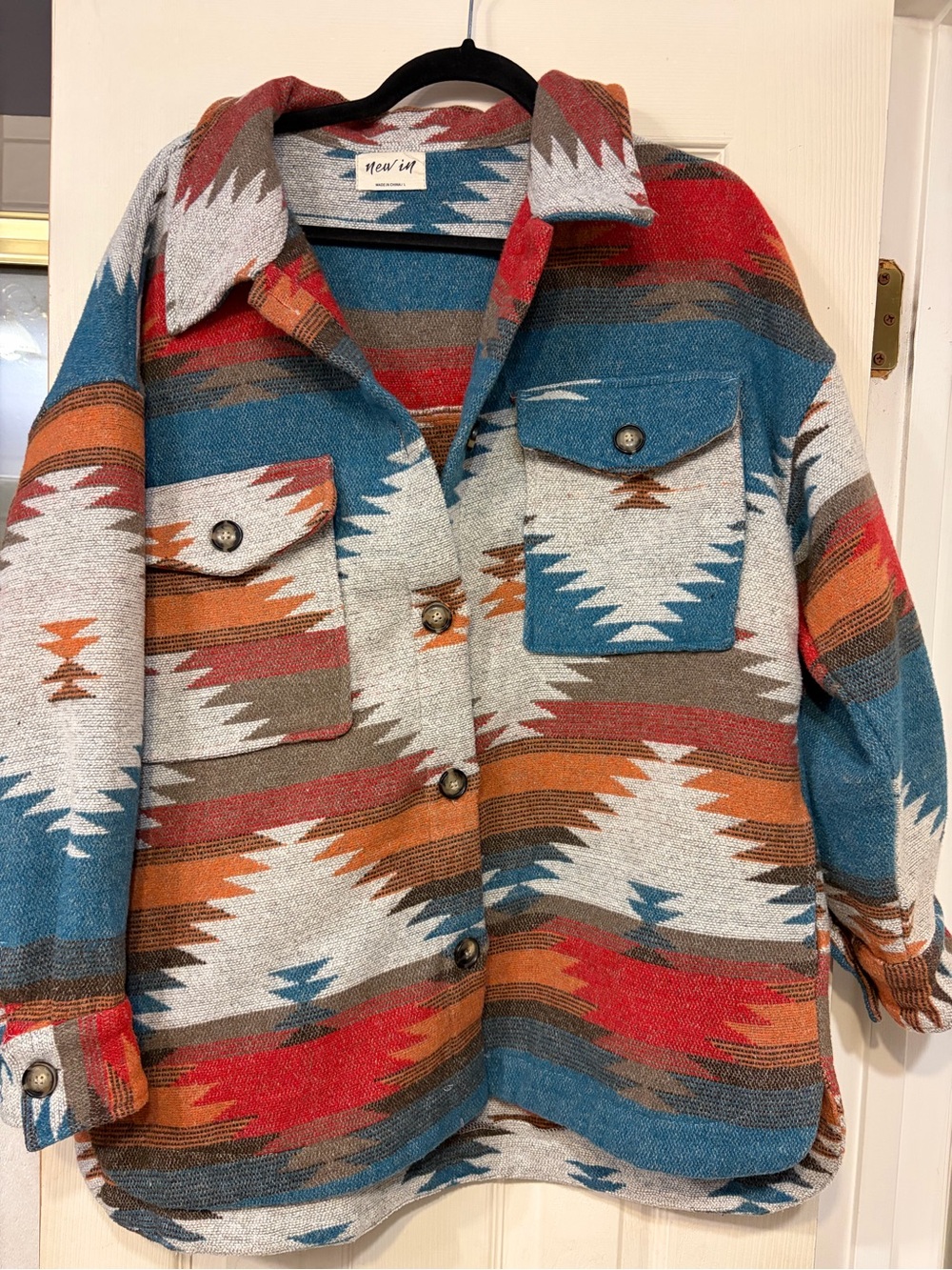 Nervi Azteca Patterned Shacket in Teal & Rust